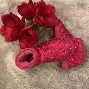 AKIRA Hot Pink Rhinestone Winter Boots